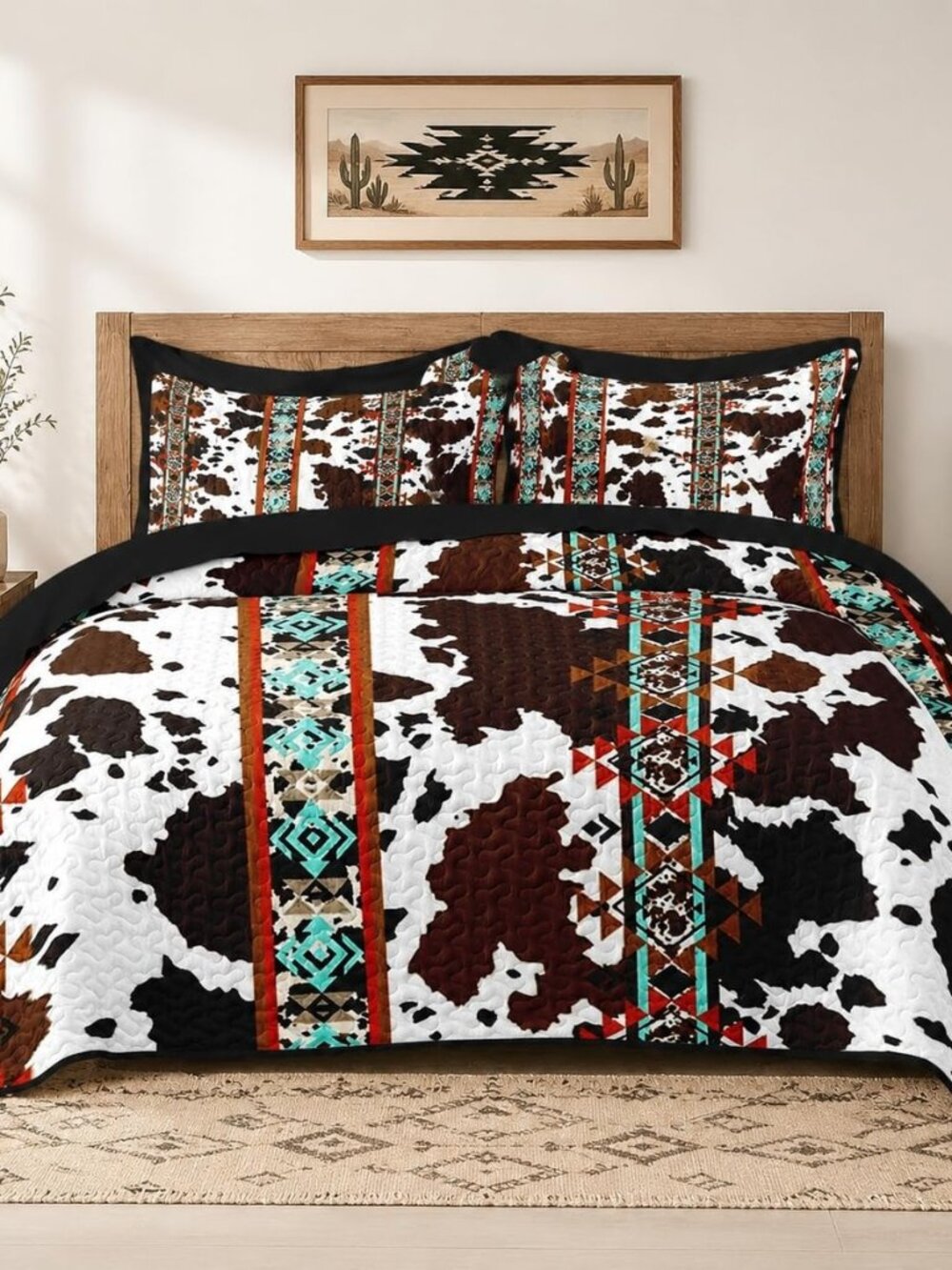 King Quilt Set, 7 Pieces Western Cow Bedding, Bedspread